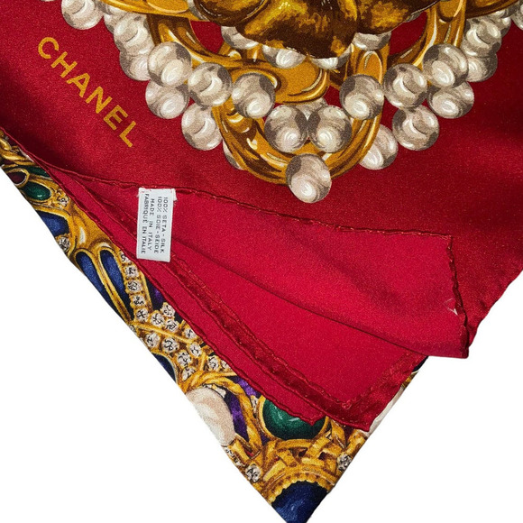 Chanel Iconic 54” Silk Shawl Jewel Camellia Motif Multicolor Large Scarf Wrap - Picture 14 of 15